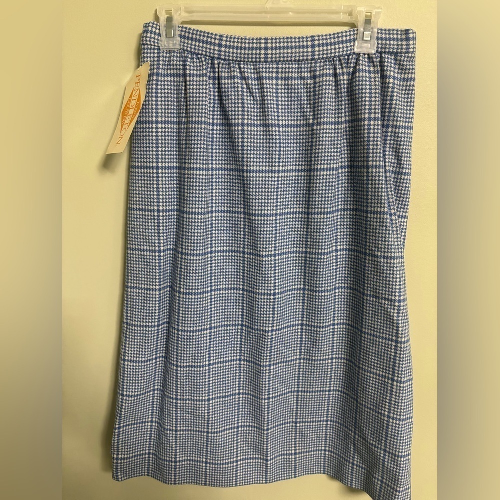 Pendleton New Dead Stock Vintage Houndstooth Plaid Virgin Wool Skirt Blue 10
